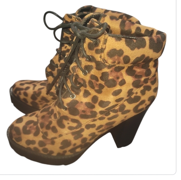 Yoki elan-02 leopard print suede chunky platform lace up combat ankle boots 8 - Picture 9 of 10